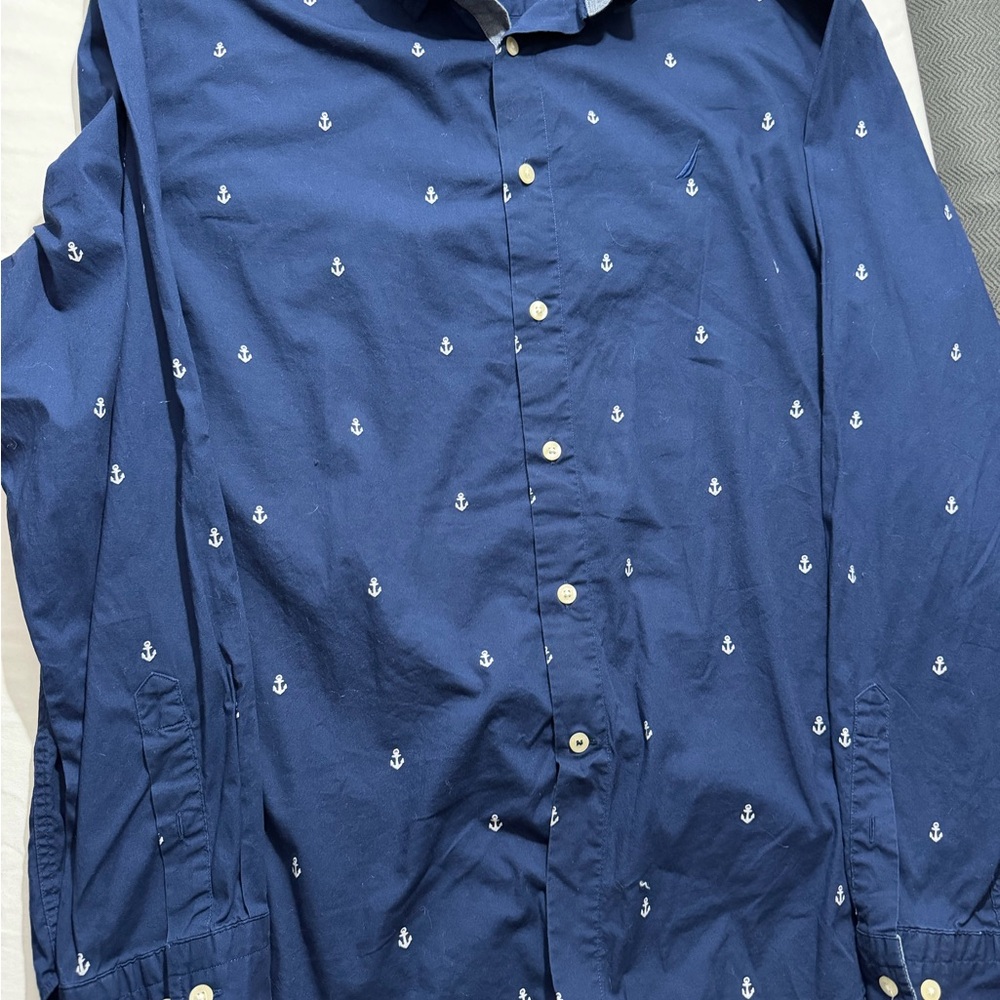 Nautica Dark Blue Anchor Pattern Men's Shirt